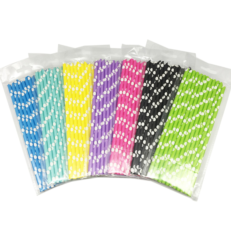 Multicolor Dot Disposable Eco-Friendly Pointed Paper Straws