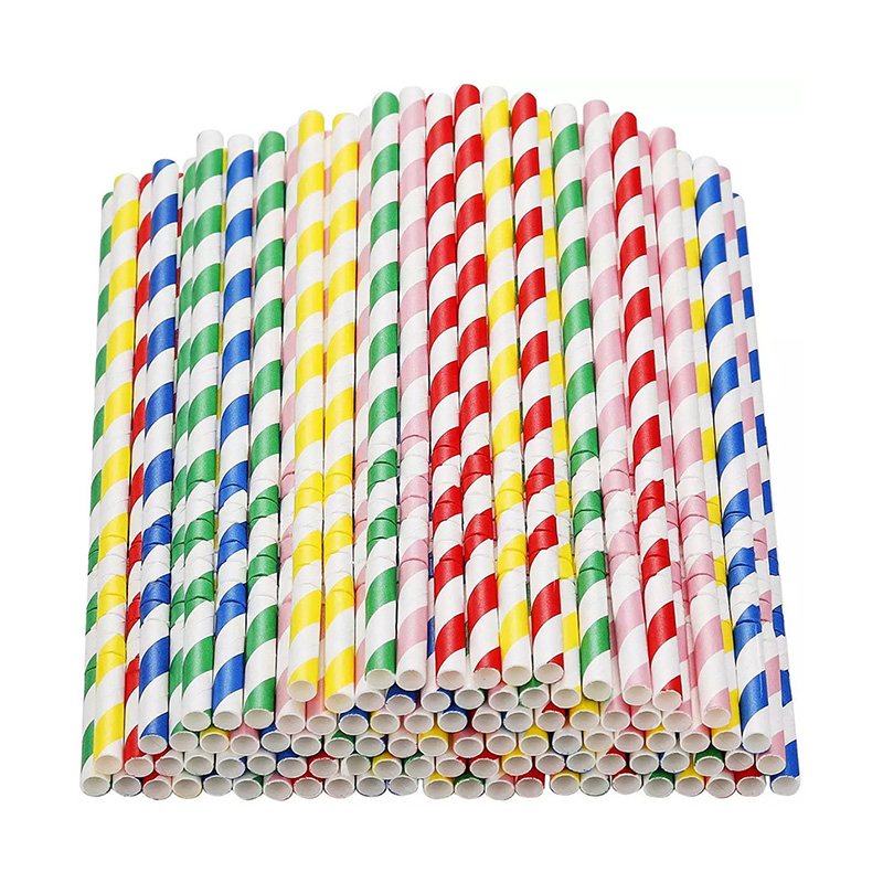 Creative Solid Color Stripes Disposable Eco-Friendly Bendable Paper Straws