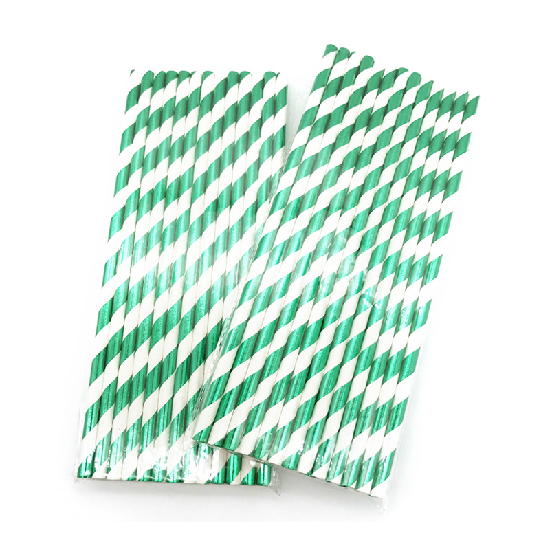 Colorful Laser Stripes Disposable Eco-Friendly Straight Paper Straws