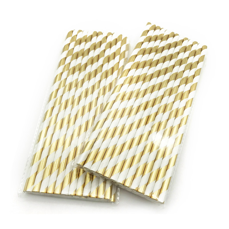 Various Patterns Disposable Eco-Friendly Gold/Silver Foil Straight Paper Straws